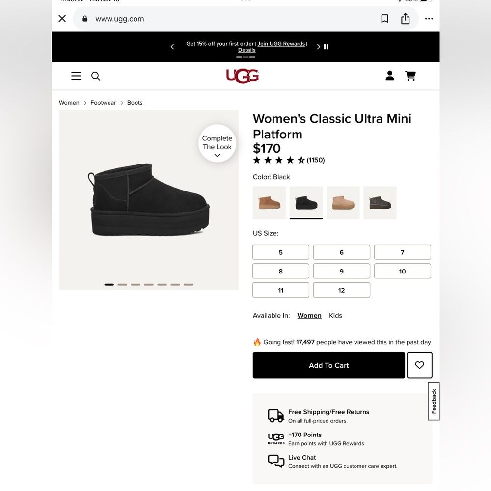 UGG Women's Classic Ultra Mini Platform Boots - Black